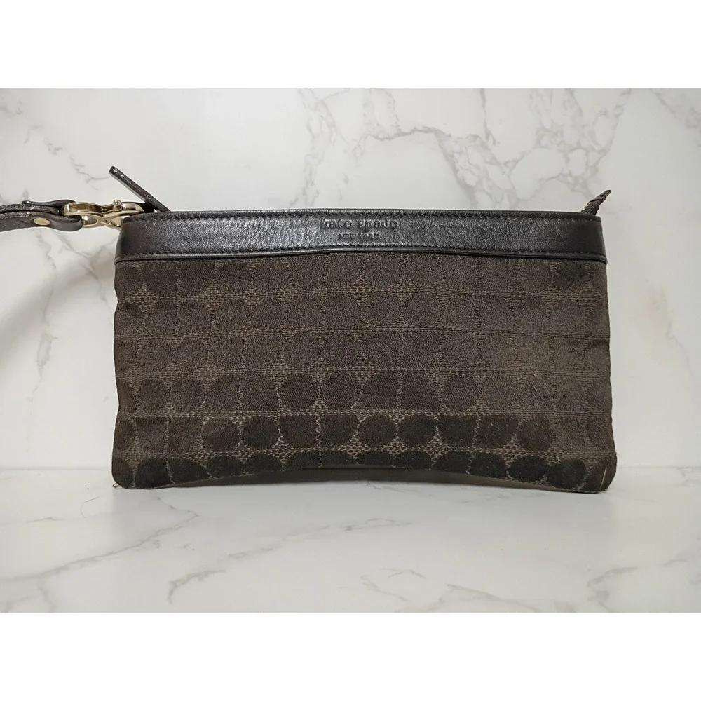 KATE SPADE Brown Classic Linet Jacquard Wristlet - EUC